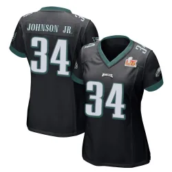 Women's Montrell Johnson Jr. Philadelphia Eagles No.34 Game Alternate Super Bowl LIX Jersey - Black