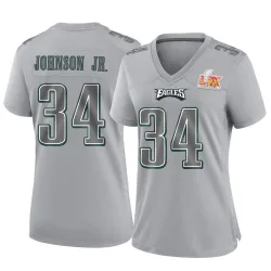 Women's Montrell Johnson Jr. Philadelphia Eagles No.34 Game Atmosphere Fashion Super Bowl LIX Jersey - Gray