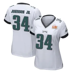 Women's Montrell Johnson Jr. Philadelphia Eagles No.34 Game Super Bowl LIX Jersey - White