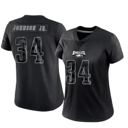 Women's Montrell Johnson Jr. Philadelphia Eagles No.34 Limited Reflective Jersey - Black