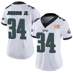 Women's Montrell Johnson Jr. Philadelphia Eagles No.34 Limited Vapor Untouchable Super Bowl LIX Jersey - White
