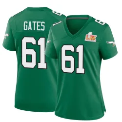 Women's Nick Gates Philadelphia Eagles No.61 Game Kelly Alternate Super Bowl LIX Jersey - Green