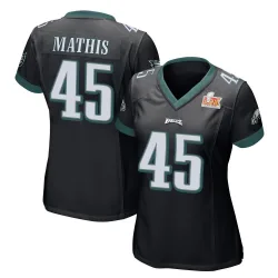 Women's Ochaun Mathis Philadelphia Eagles No.45 Game Alternate Super Bowl LIX Jersey - Black