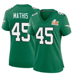 Women's Ochaun Mathis Philadelphia Eagles No.45 Game Kelly Alternate Super Bowl LIX Jersey - Green