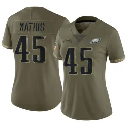 Women's Ochaun Mathis Philadelphia Eagles No.45 Limited 2022 Salute To Service Jersey - Olive