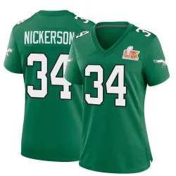 Women's Parry Nickerson Philadelphia Eagles No.34 Game Kelly Alternate Super Bowl LIX Jersey - Green