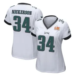 Women's Parry Nickerson Philadelphia Eagles No.34 Game Super Bowl LIX Jersey - White