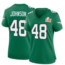 Women's Patrick Johnson Philadelphia Eagles No.48 Game Kelly Alternate Super Bowl LIX Jersey - Green