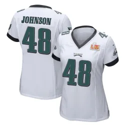 Women's Patrick Johnson Philadelphia Eagles No.48 Game Super Bowl LIX Jersey - White