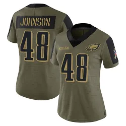 Women's Patrick Johnson Philadelphia Eagles No.48 Limited 2021 Salute To Service Jersey - Olive