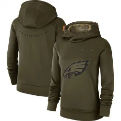 Women's Philadelphia Eagles No. 2018 Salute to Service Team Logo Performance Pullover Hoodie - Olive