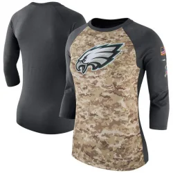 Women's Philadelphia Eagles No. Legend Salute to Service 2017 Three-Quarter Raglan Sleeve T-Shirt - Camo/Charcoal