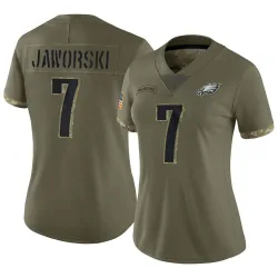 Women's Ron Jaworski Philadelphia Eagles No.7 Limited 2022 Salute To Service Jersey - Olive