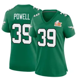 Women's ShunDerrick Powell Philadelphia Eagles No.39 Game Kelly Alternate Super Bowl LIX Jersey - Green