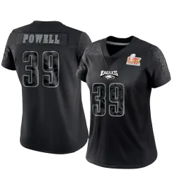 Women's ShunDerrick Powell Philadelphia Eagles No.39 Limited Reflective Super Bowl LIX Jersey - Black