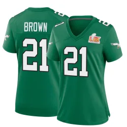 Women's Sydney Brown Philadelphia Eagles No.21 Game Kelly Alternate Super Bowl LIX Jersey - Green
