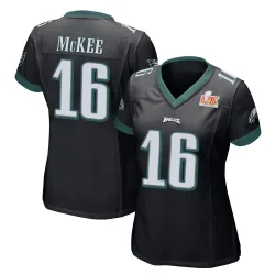 Women's Tanner McKee Philadelphia Eagles No.16 Game Alternate Super Bowl LIX Jersey - Black