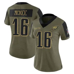 Women's Tanner McKee Philadelphia Eagles No.16 Limited 2021 Salute To Service Jersey - Olive
