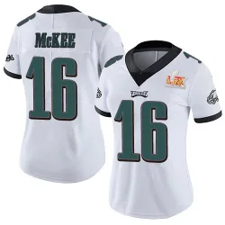 Women's Tanner McKee Philadelphia Eagles No.16 Limited Vapor Untouchable Super Bowl LIX Jersey - White