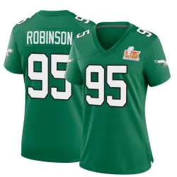 Women's Ty Robinson Philadelphia Eagles No.95 Game Kelly Alternate Super Bowl LIX Jersey - Green