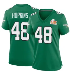 Women's Wes Hopkins Philadelphia Eagles No.48 Game Kelly Alternate Super Bowl LIX Jersey - Green