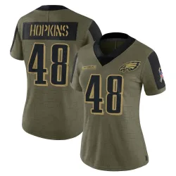 Women's Wes Hopkins Philadelphia Eagles No.48 Limited 2021 Salute To Service Jersey - Olive