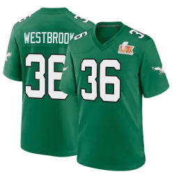 Youth Brian Westbrook Philadelphia Eagles No.36 Game Kelly Alternate Super Bowl LIX Jersey - Green