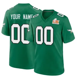 Youth Custom Philadelphia Eagles No.00 Game Kelly Alternate Super Bowl LIX Jersey - Green