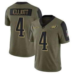 Youth Jake Elliott Philadelphia Eagles No.4 Limited 2021 Salute To Service Jersey - Olive