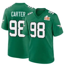 Youth Jalen Carter Philadelphia Eagles No.98 Game Kelly Alternate Super Bowl LIX Jersey - Green