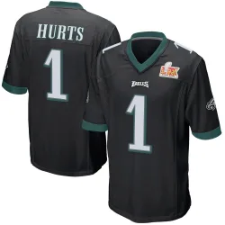 Youth Jalen Hurts Philadelphia Eagles No.1 Game Alternate Super Bowl LIX Jersey - Black