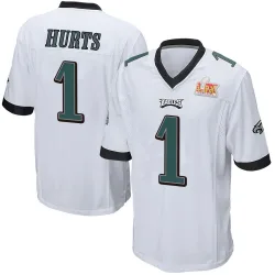 Youth Jalen Hurts Philadelphia Eagles No.1 Game Super Bowl LIX Jersey - White