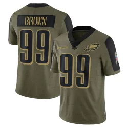 Youth Jerome Brown Philadelphia Eagles No.99 Limited 2021 Salute To Service Jersey - Olive