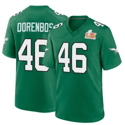 Youth Jon Dorenbos Philadelphia Eagles No.46 Game Kelly Alternate Super Bowl LIX Jersey - Green