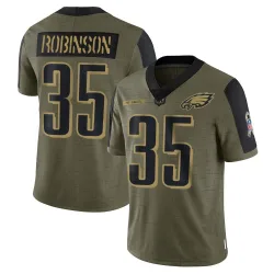 Youth Keilan Robinson Philadelphia Eagles No.35 Limited 2021 Salute To Service Jersey - Olive