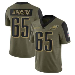 Youth Lane Johnson Philadelphia Eagles No.65 Limited 2021 Salute To Service Jersey - Olive