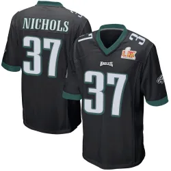 Youth Lew Nichols Philadelphia Eagles No.37 Game Alternate Super Bowl LIX Jersey - Black