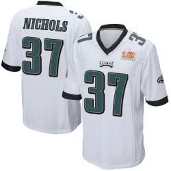 Youth Lew Nichols Philadelphia Eagles No.37 Game Super Bowl LIX Jersey - White