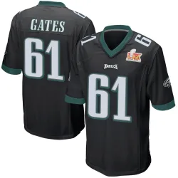 Youth Nick Gates Philadelphia Eagles No.61 Game Alternate Super Bowl LIX Jersey - Black