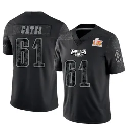 Youth Nick Gates Philadelphia Eagles No.61 Limited Reflective Super Bowl LIX Jersey - Black