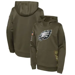 Youth Philadelphia Eagles No. 2022 Salute to Service Performance Pullover Hoodie - Olive
