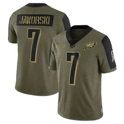 Youth Ron Jaworski Philadelphia Eagles No.7 Limited 2021 Salute To Service Jersey - Olive